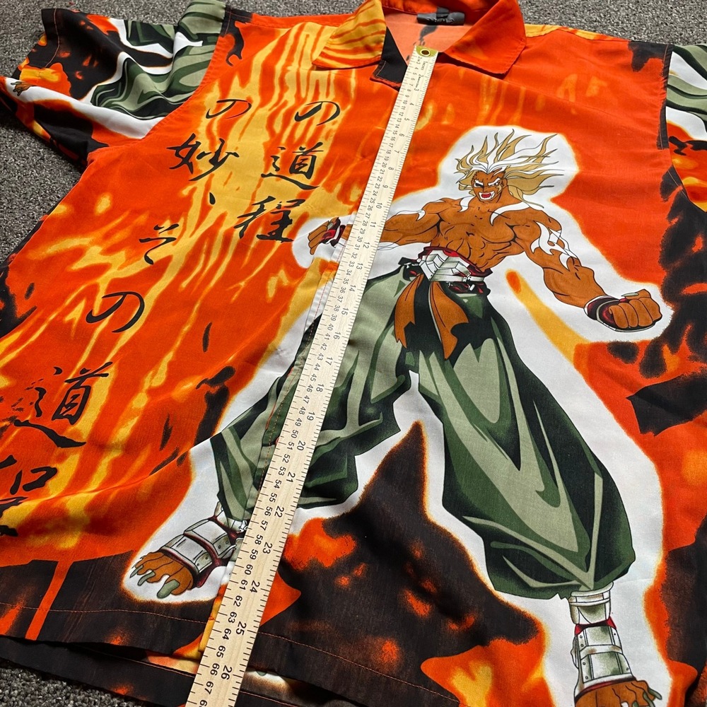 Vintage Jaws Anime Warrior Flame Graphic Button Down Shirt Orange Mens Large - Picture 4 of 6